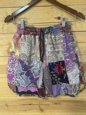 GUC Jaded Gypsy Patchwork boho bohemian plaid floral drawstring shorts Large